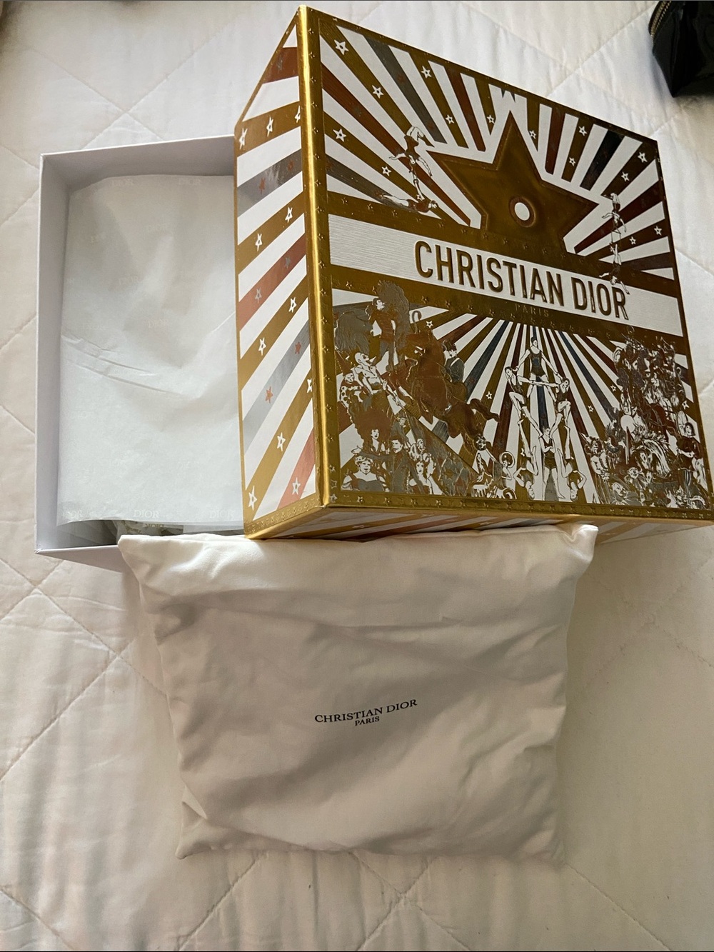 Limited Edition 2025 Dior Holiday Gold and White Gift Box w/ mini pillow insert